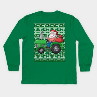 Santa Clause Farmer Tractor Kids Long Sleeve T-Shirt